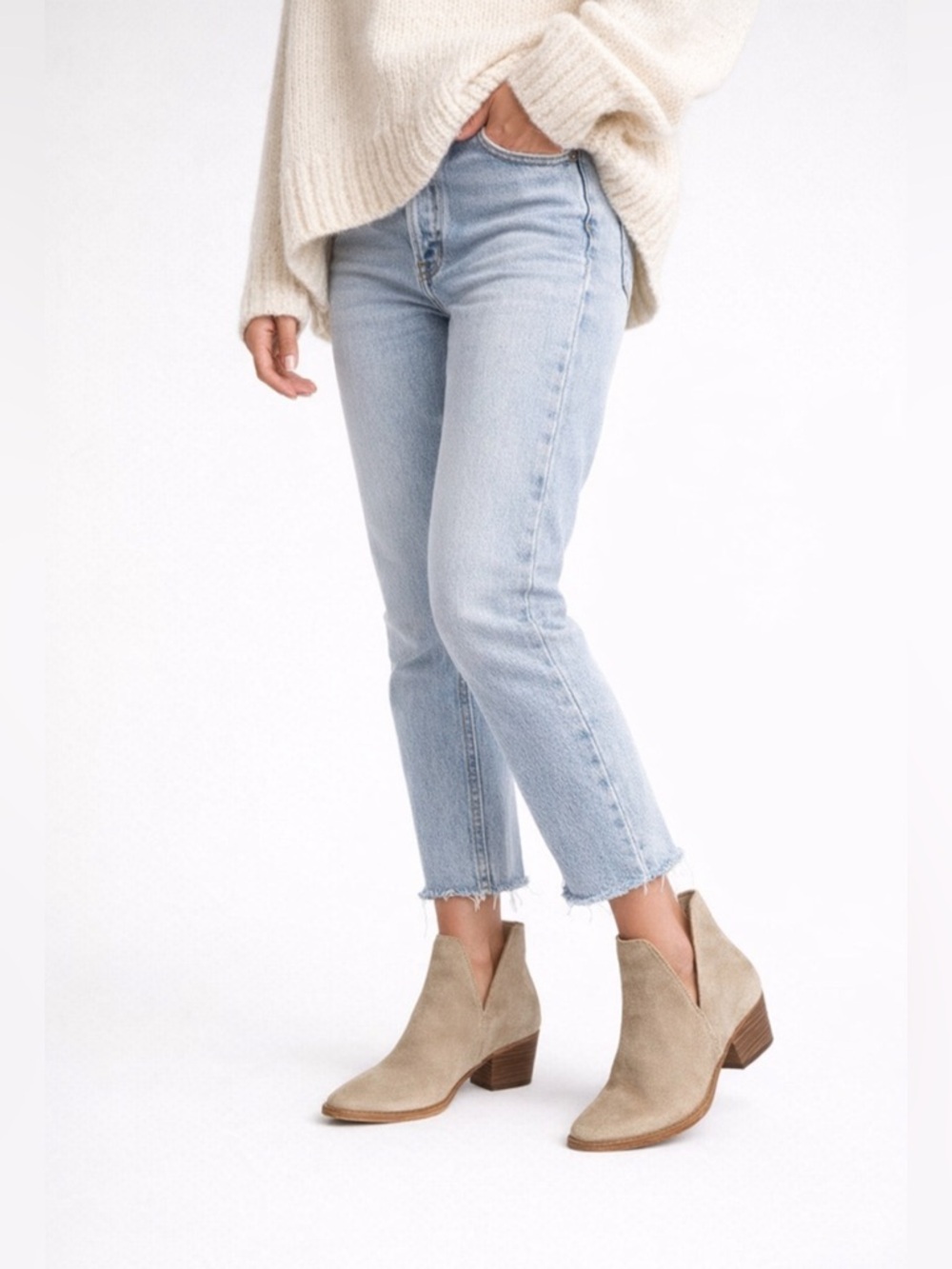 Free People Charm Boho Ankle western Bootie Sz 7 Tan Suede Block Heel Double V